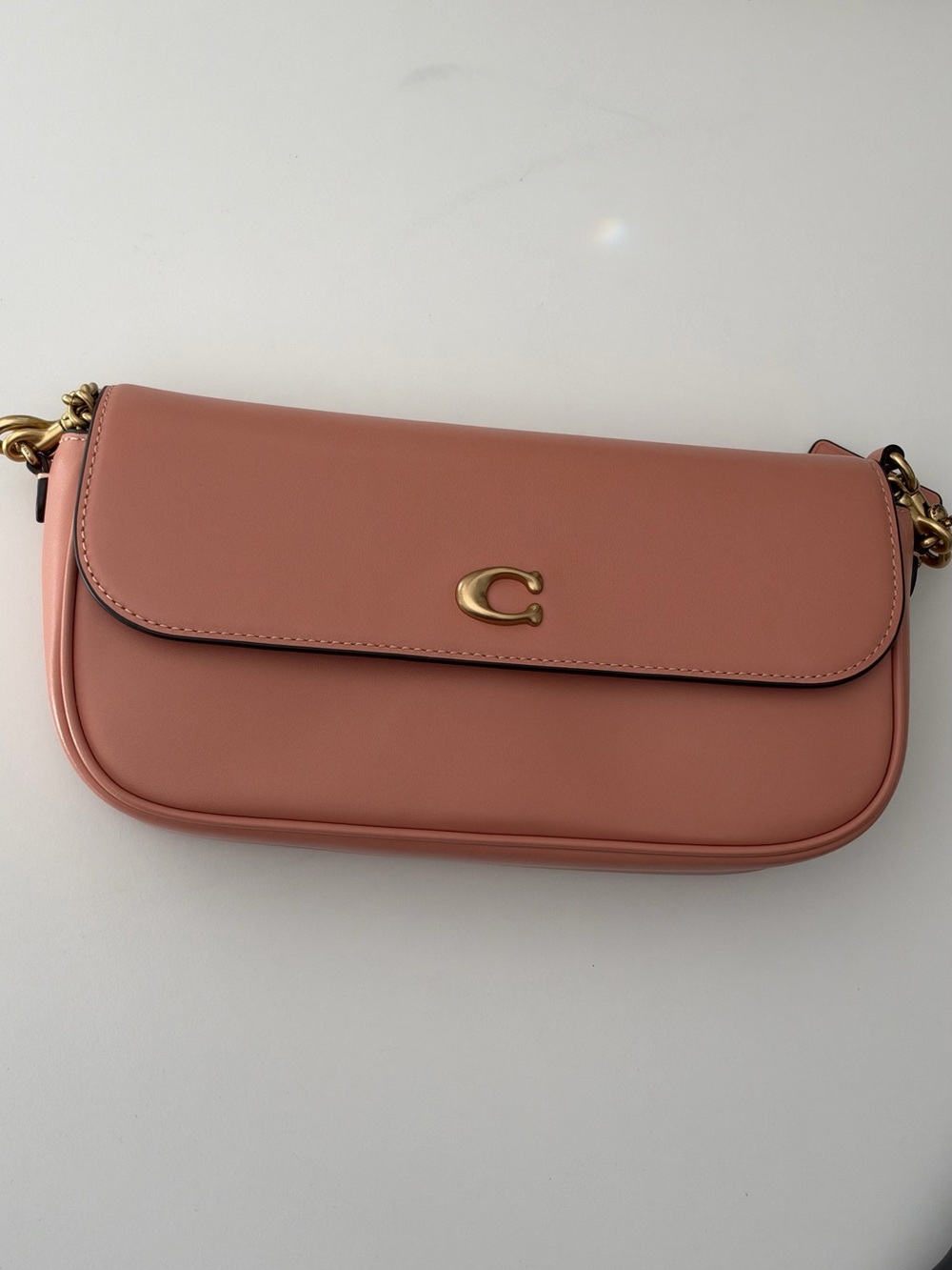 Coach Brook Leather Shoulder Bag in Peach with Gold Hardware
